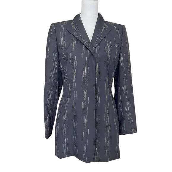 Vintage Escada Long Black Blazer Striped with Silver Size 38 (Small) - Picture 1 of 13